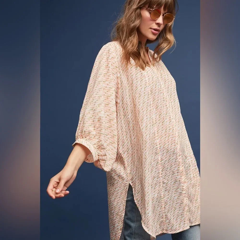 MAEVE by ANTHROPOLOGIE NWOT Yarn Dyed Tunic in‎ Orange Motif